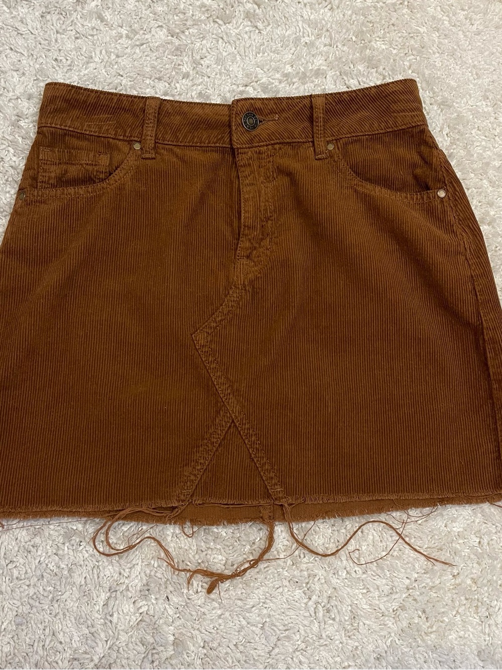 PacSun Corduroy Mini Skirt XXS Brown Raw Hem Indie Western Retro Whimsigoth Boho